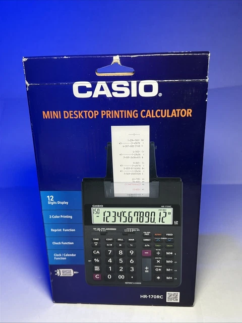 Calculator With Tape Print Out Casio HR-200RC Mini Desktop 2-Color
