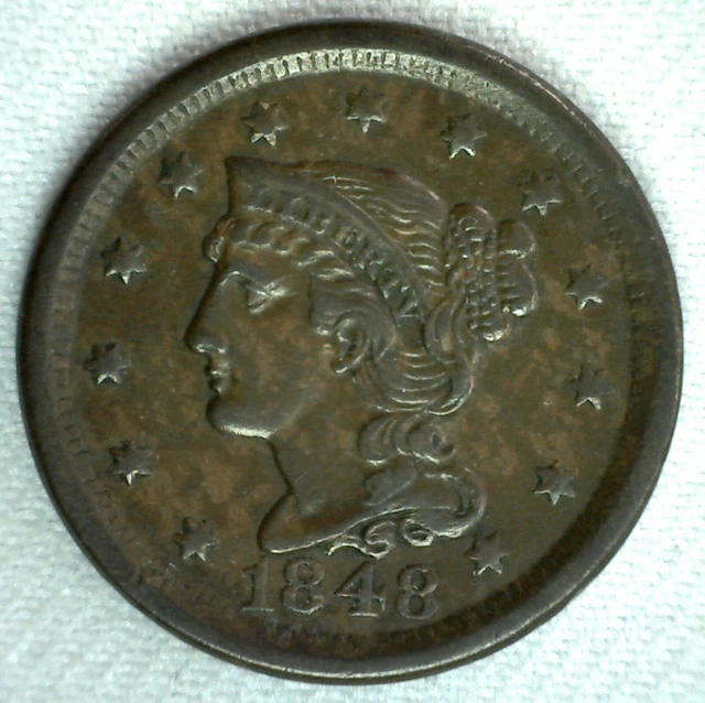 1848 Braided Hair US Large Cent Coin 1c US Coin XF Extra Fine Circulated Penny