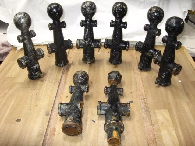 8-Antique Vintage Cast Iron Double Fence Ball Topper Finials Hitching Post Balls