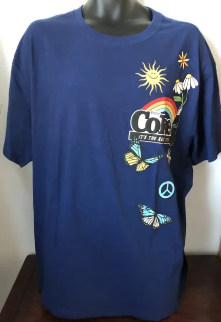 Coca Cola It’s The Real Thing Raised Butterfly Peace Rainbow Unisex T-shirt XL