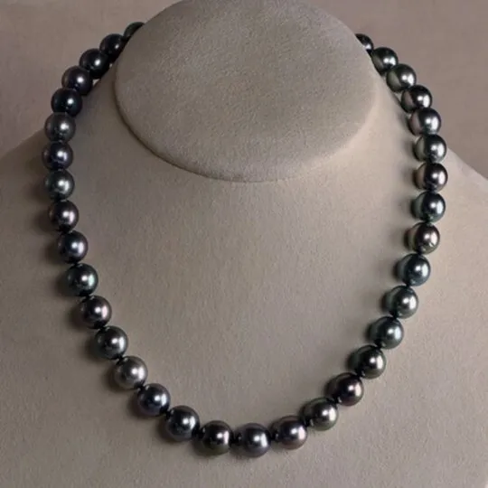 Estate/Vintage Black South Sea Tahitian Peacock Pearl Necklace, 10-12mm, 18inch.