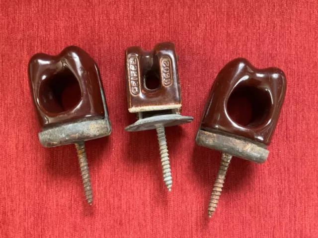 Lot of 3 Vintage Glazed Brown Ceramic Porcelain Electric Power Line Insulator