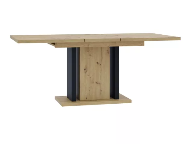 Extendable Dining Table Kitchen 140-180cm Oak Effect Black Pillar Pedestal WREN