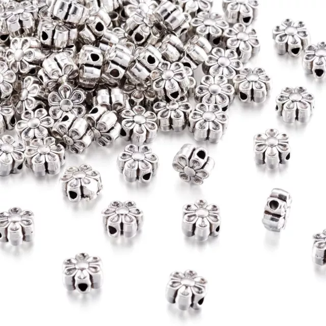 100pcs Silver Daisy Beads 6mm Plastic Beads Flower Beads  for Jewelry Making