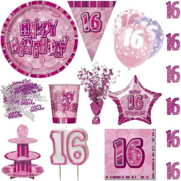 16. Anniversaire Rose D'Enfant Déco Fille Set Nombre Vaisselles de Fête