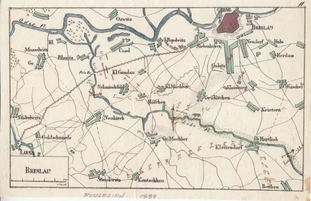 Breslau Wroclaw Schlacht 1757 Slask Polen Polski Kupferstich 1838