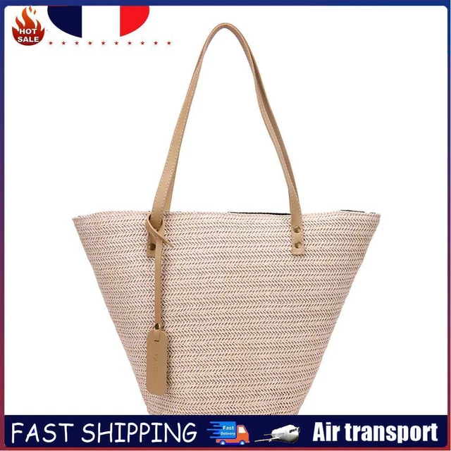 Summer Beach Straw Shoulder Bag Women Holiday Woven Totes Purses (White)