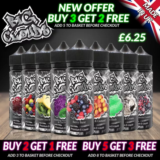 100ml PREMIUM E Liquid EXTRA STRONG Vape E Juice BIG CLOUDS VG 70/30 PG ml 0mg