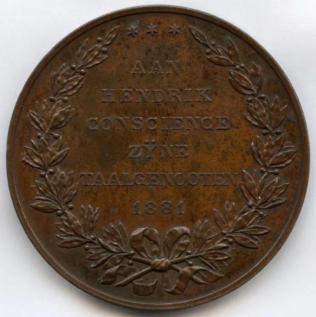 BELGIUM AUTHOR HENDRIK Conscience 1881 Art Medal by Wiener 60mm 100gr ...
