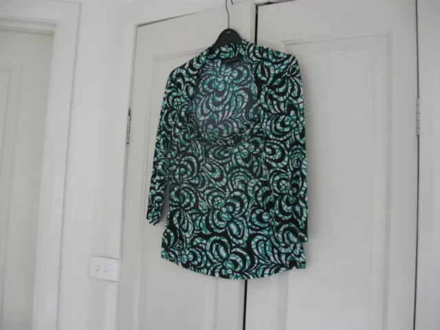 Ladies Top Size 16 Design Stitches  Emerald Green, White & Black Polyester