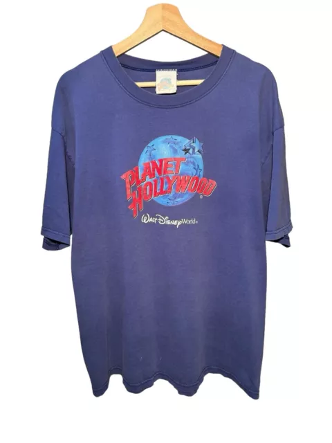 Vintage Planet Hollywood Walt Disney World T Shirt Mens XL Blue 90s USA Made