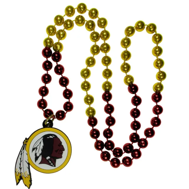 Washington Redskins Mardi Gras Beads Necklace w/ Team Logo - NFL Football