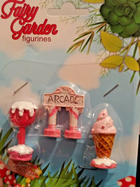 3 Piece Fairy Garden Sweets Miniature Figures Ice Cream Cone Sundae Arcade Sign