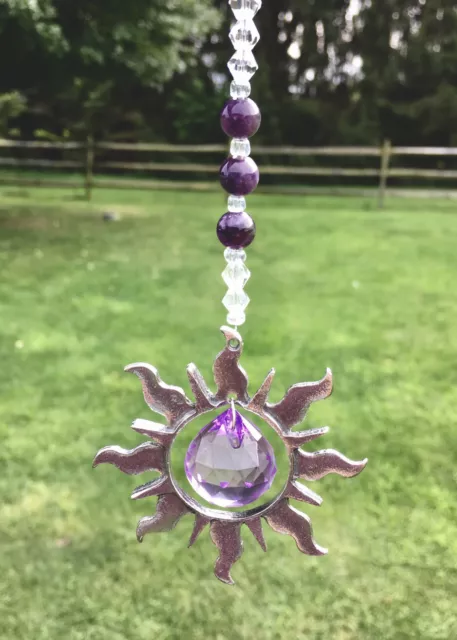 Rear View Mirror Car Charm Ornament,Amethyst Crystal Gemstone Sun Catcher