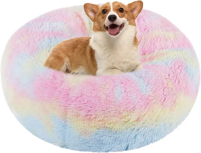 Donut Cute Plush Pet Dog Puppy Cat Bed Fluffy Soft Warm Calming Bed Washable Bed