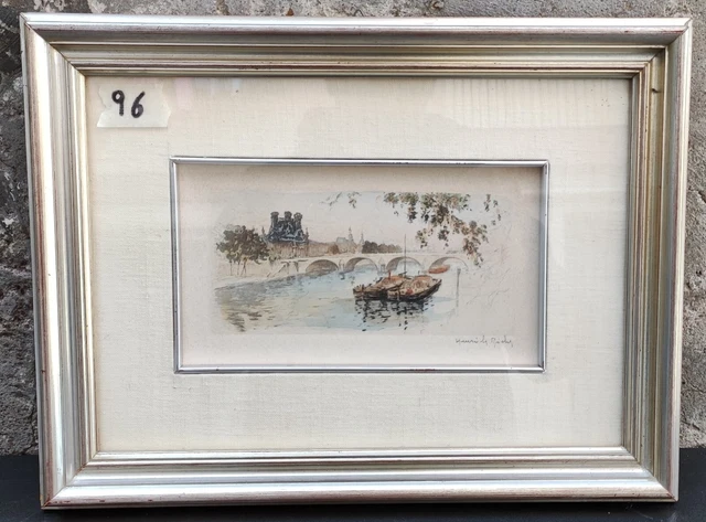 Acquerello Quadro Ponte Notre Dame Paris Firmato Dipinto Originale