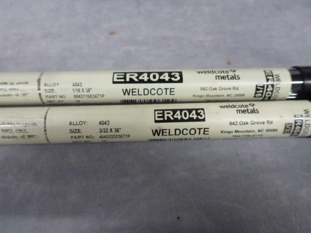 1 LB of each Weldcote 1/16" & 3/32" ER4043 TIG Welding Aluminum Filler Rod  4043