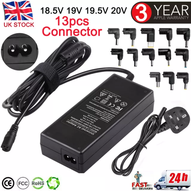 Universal Laptop Charger 90W AC Power Adapter Charger Multi Connectors UK Plug