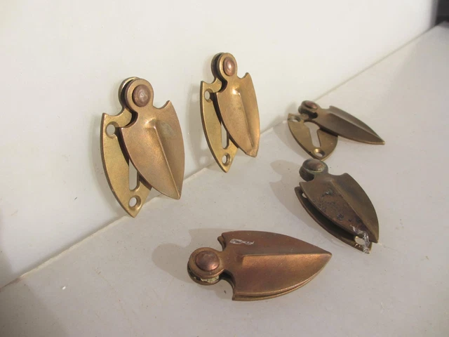 Antique Brass Escutcheon Keyhole Plate Old Victorian Shield Crest £10each