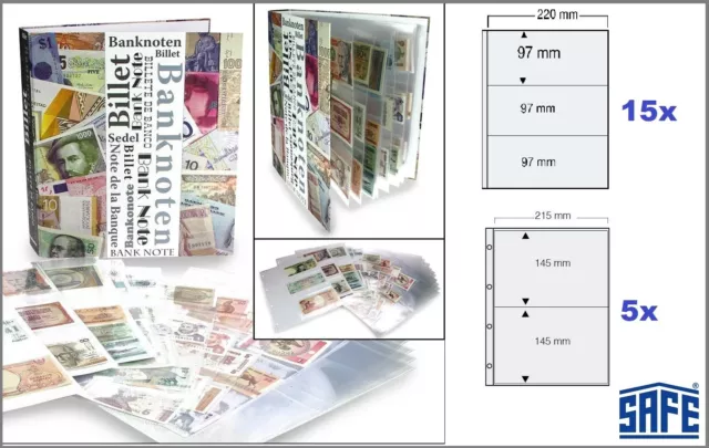 Banknotenalbum-Sammelalbum-A4 SAFE-7921 20-Hüllen MIX Für 110 Banknoten