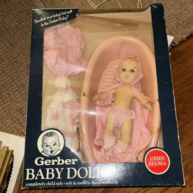 Gerber Baby Doll Flirty Eye 2 Outfits Bath Tub Sealed Sealed In Wrong Box 1979