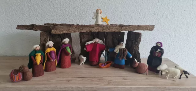 Weihnachten,Krippe mit 15 Figuren, Handarbeit von ETSY gefilzt,  robuste Unikate