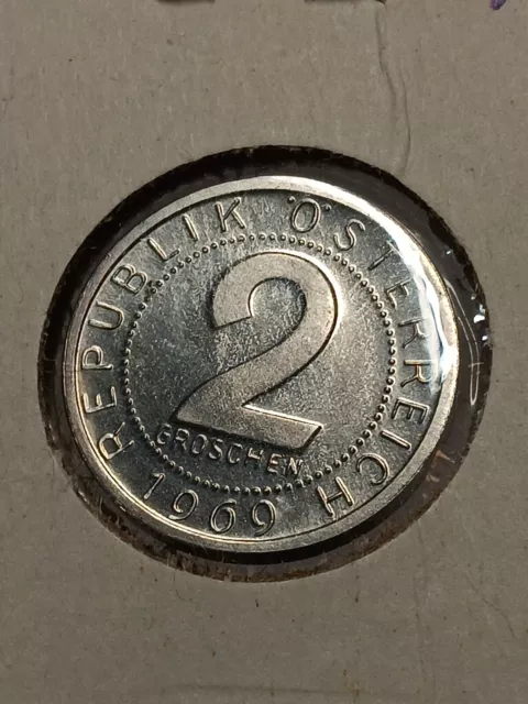 1969 Austria 2 Groschen Coin PROOF   Rare Low Mintage World Coin  N/205
