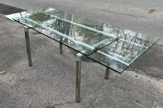 italian mcm dining table Chrome Extendable Refractory Modern 1960s Glass 79”x31” italian mcm dining table Chrome Extendable Refractory Modern 1960s Glass 79”x31”