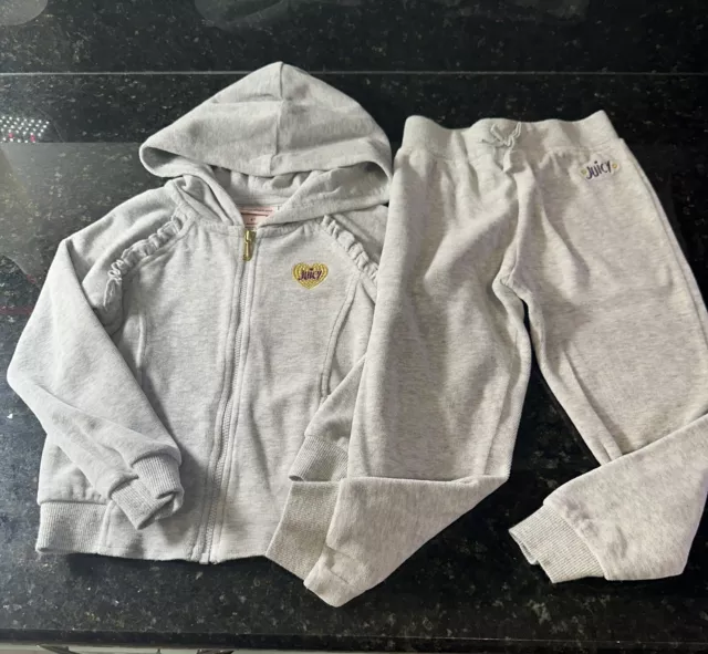 Juicy Couture 2 Piece Tracksuit/sweatsuit Too Cute Gray Girls 4T Logo On Both