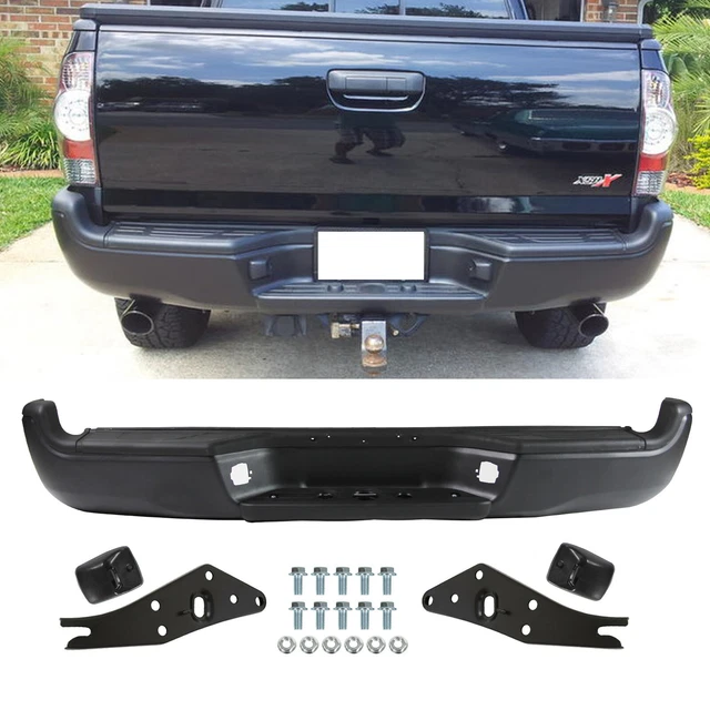 thumbnail interactive-video image 1 of SYNTHACY Rear Step Bumper For 2005-2015 Toyota Tacoma – Carbon Steel, Bolt-On, Black Powder Coat, D-Rings Included 1 of 4