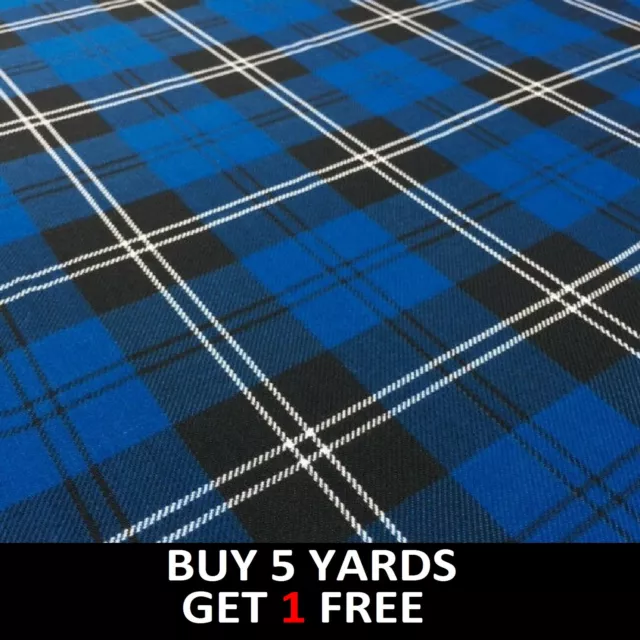 Swan Clan Blue White Black Tartan Woven Poly-Viscose Craft Dress Fabric Material