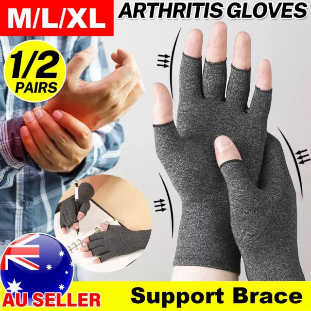 Fingerless Heated Arthritis Hand Support Compression Gloves Half Finger Mittens