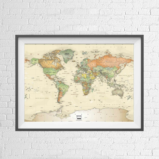 MILLER PROJECTION WORLD MAP WALL CHART POSTER PICTURE PRINT Size A5 To 