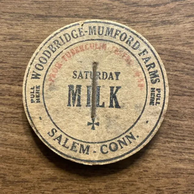 Vintage Woodbridge-Mumford Farms Milk Bottle Cap Top Salem Connecticut CT Old A8