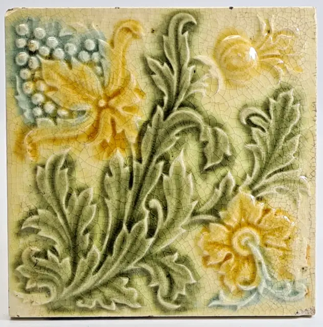 Antique Fireplace Majolica Tile Thistle Design By T & R Boote Ltd C1900