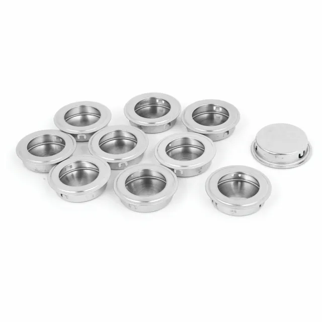 Cabinet Stainless Steel Flat Recessed Flush Pull Handle 35mm Hole Dia 10pcs