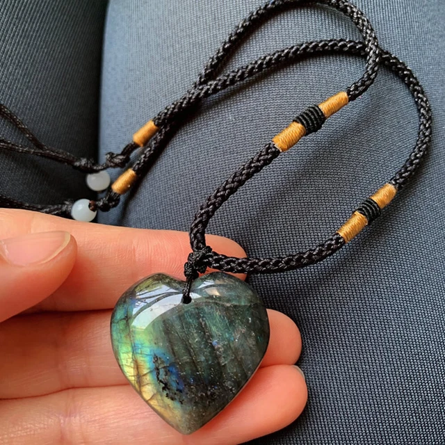 Natural Heart Pendant Labradorite Necklace Gem Moonstone Stone Crystal Quartz US