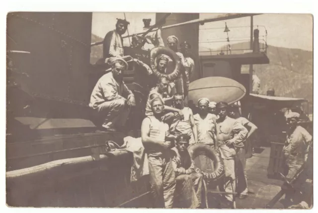 WW1 Austria-Hungary Hungarian Sailors with Sunk Italian Warship relic,Photo