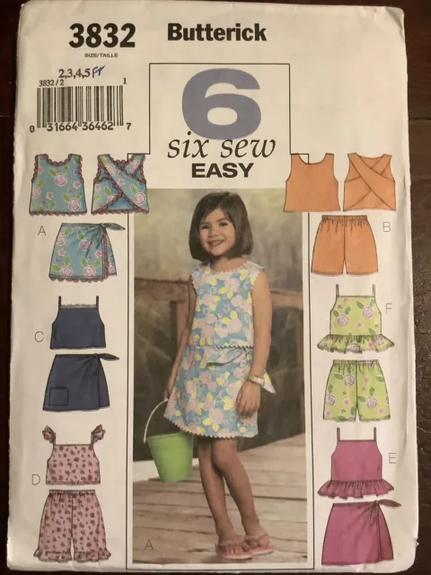 New BUTTERICK Child Girl Top Shorts Skorts In 6 Looks Pattern 3832  Size 2-5