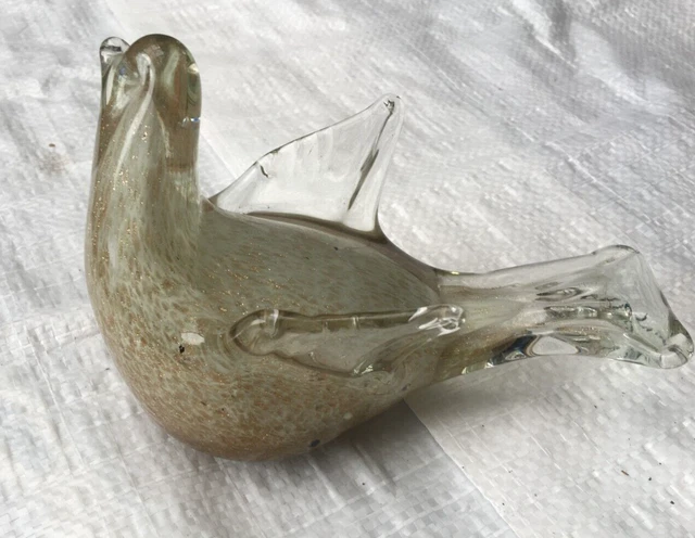 Art Glass Gold Flake Bird paperweight murano