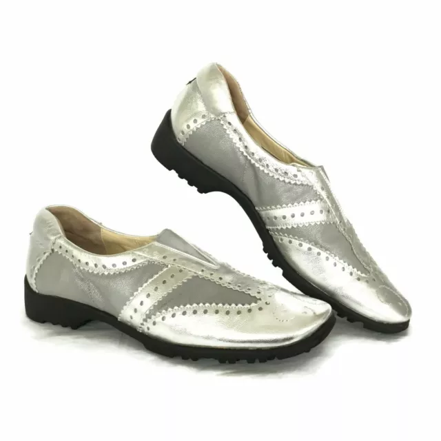 SESTO GOLF SHOES Womens 11 M Spikeless Silver Italian Leather Gray Mesh ...