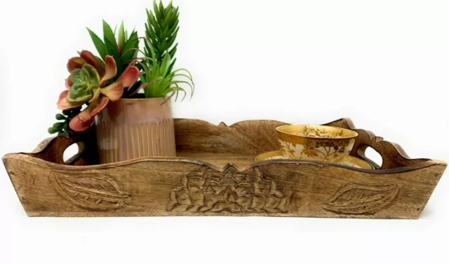 rustic nested wood distressed vintage farmhouse serving tray with handles Solid