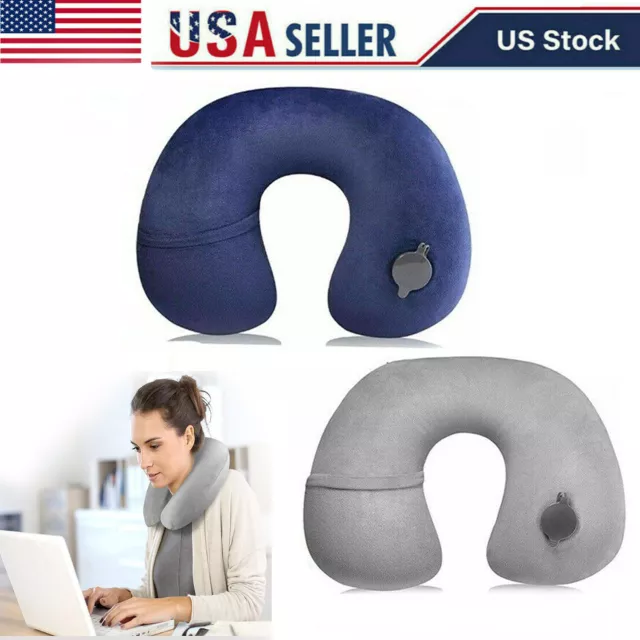 Inflatable Air Travel Pillow Airplane Office Nap Rest Neck Head Chin Cushion US