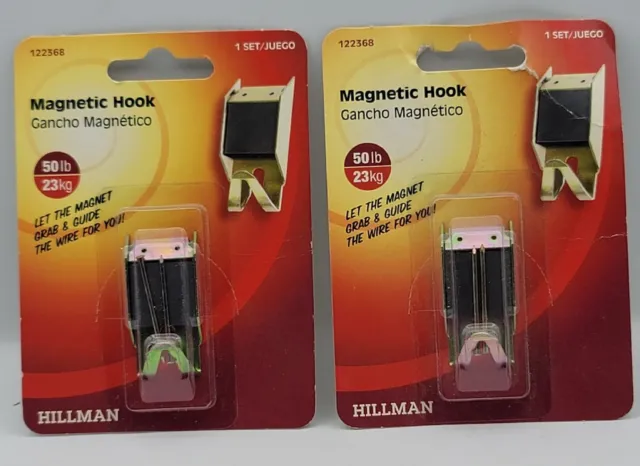 (2) HILLMAN AnchorWire 50 lb. Brass Magnetic Picture Hook Mirror Hanger  122368