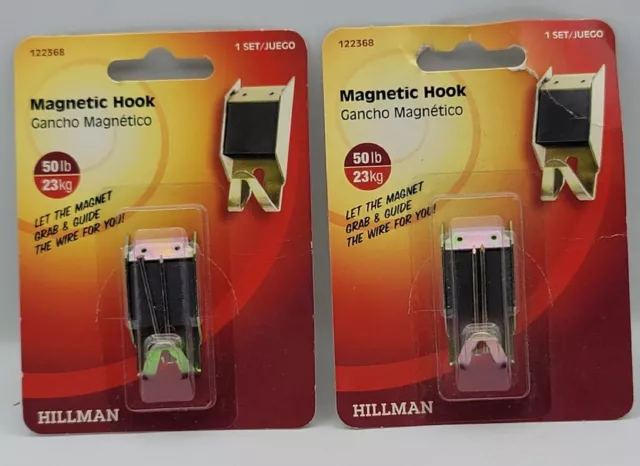 (2) HILLMAN AnchorWire 50 lb. Brass Magnetic Picture Hook Mirror Hanger  122368