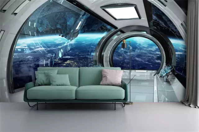 FLFK 3D Futuristic Spaceship Interior View Wallpaper Wall Murals for Kids Living