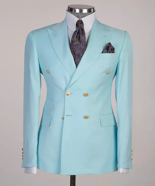 Business Men Suits Slim Fit Blazer Coat Peak Lapel Double Breasted Double Vents