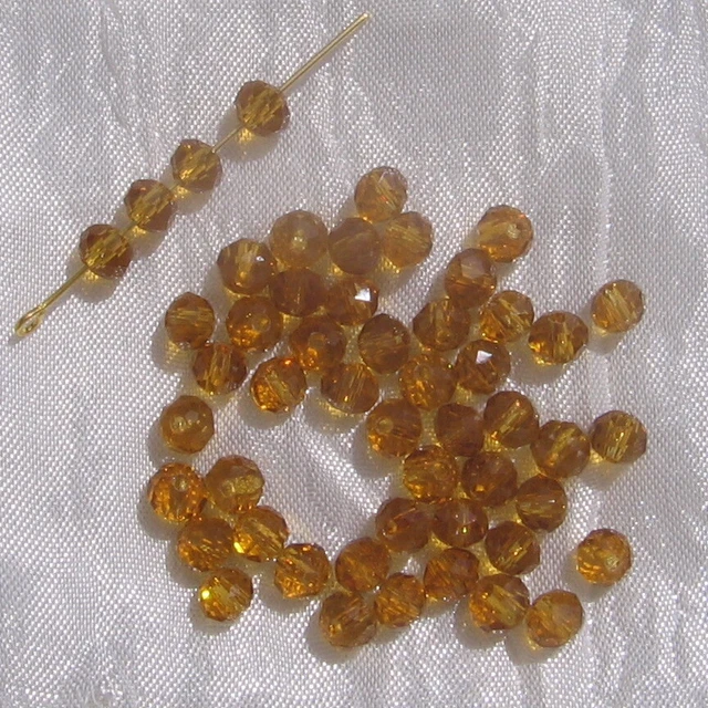 VT4.20 - Lot de 50 Perles Facettes Rondelles 6mm x 4mm Cristal MIEL Verre Taillé