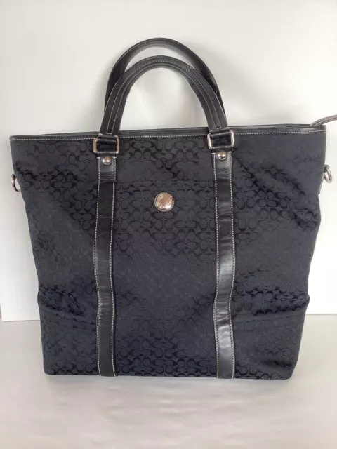 Coach Tote Purse Black Jacquard Signature Leather Trim Extra Large No. F77116