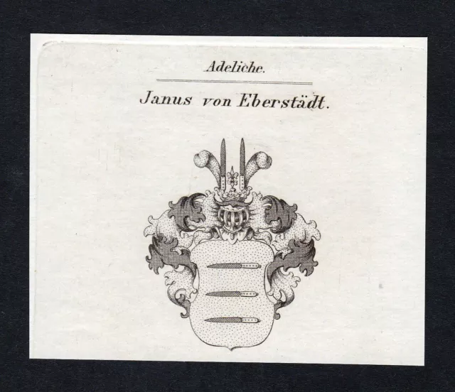 Circa 1820 Janus Eberstädt Eberstedt Stemma Nobile Coat Of Arms Incisione Antico